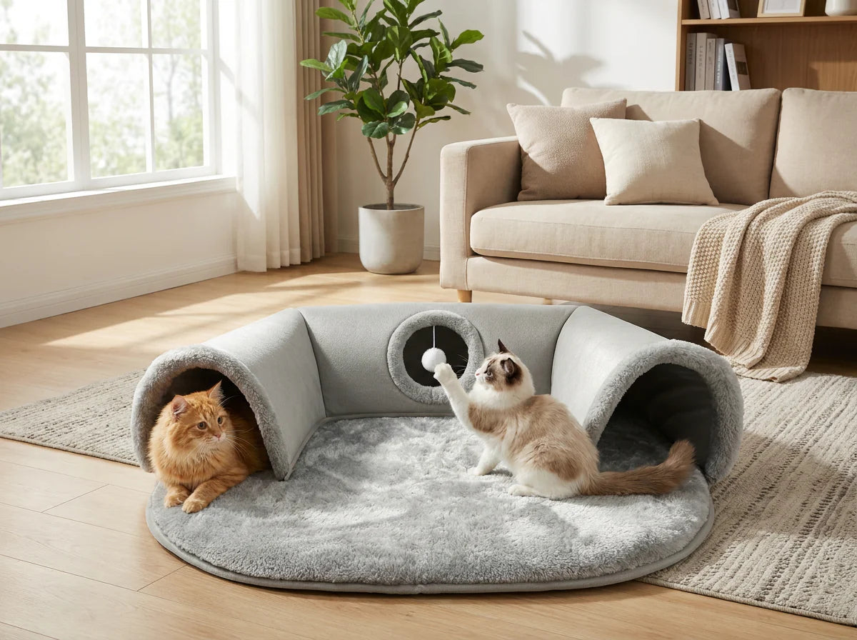 🐱 TunnelNest Katzenbett™ 🐾 | 2-in-1 Kuschelbett & Spielparadies