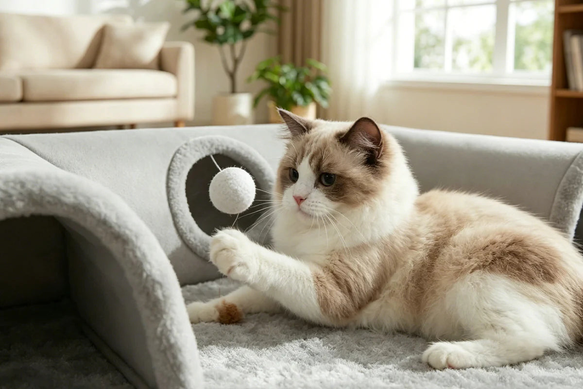 🐱 TunnelNest Katzenbett™ 🐾 | 2-in-1 Kuschelbett & Spielparadies