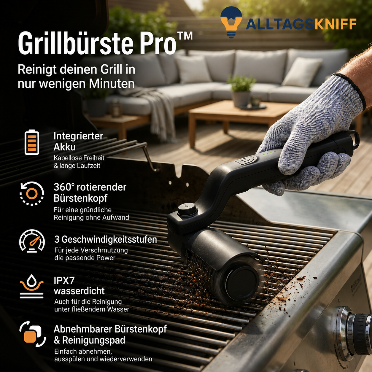 Grillbürste Pro™ | Elektrischer Grillreiniger mit leistungsstarkem Motor