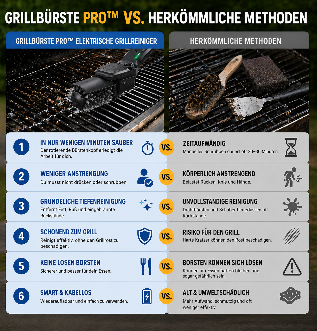 Grillbürste Pro™ | Elektrischer Grillreiniger mit leistungsstarkem Motor