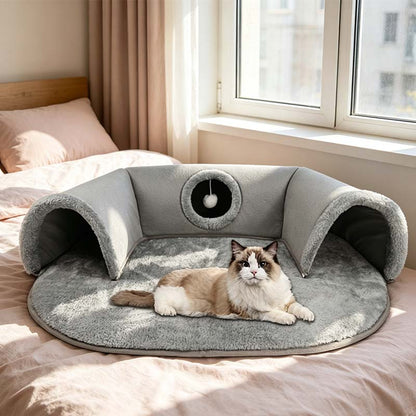🐱 TunnelNest Katzenbett™ 🐾 | 2-in-1 Kuschelbett & Spielparadies
