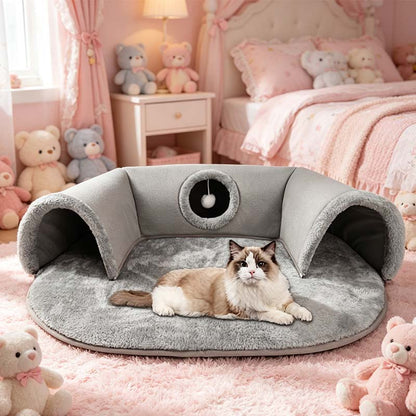 🐱 TunnelNest Katzenbett™ 🐾 | 2-in-1 Kuschelbett & Spielparadies